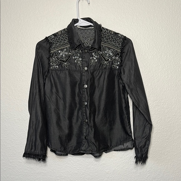Zara Grey Embroidered Button-Up Shirt XS - Picture 1 of 7